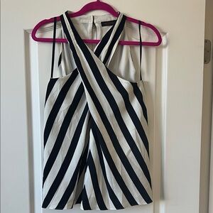 The Limited Black and White Striped Halter Top with Pink Accent
